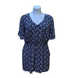 LOFT Navy and Floral Patterned Garment